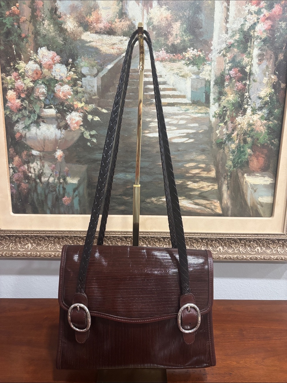 Brighton Brown Leather Shoulder Bag with Dark Brown Braided Straps